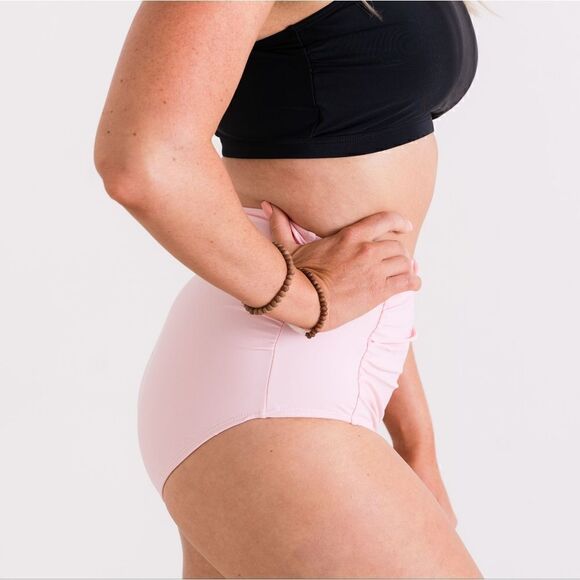 NWT High Waist Ruched, Full Coverage Womens Swimsuit Bikini Bottom Light Pink - Picture 7 of 14